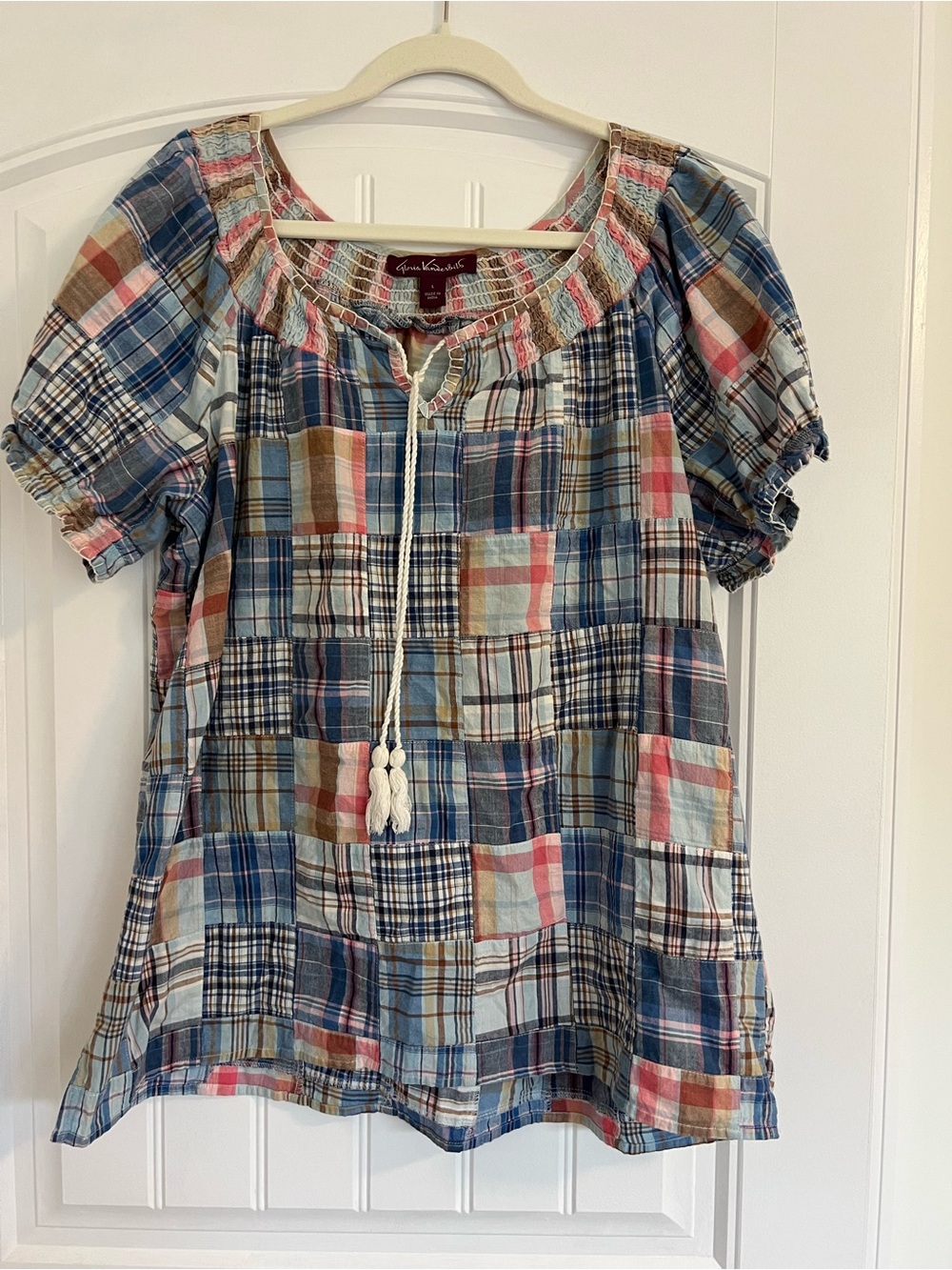 Gloria Vanderbilt Patchwork Plaid Boho Tunic Top Peasant Size Large